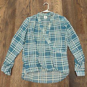 Cabi green plaid wrap blouse